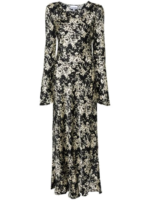 GANNI floral-print satin maxi dress - Black