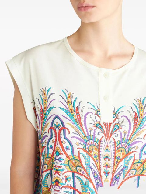 ETRO graphic-print Henley-neck T-shirt - White