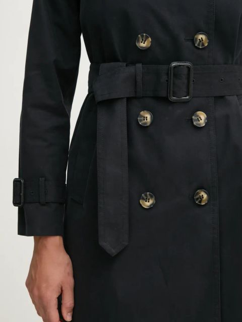 Sisley trencz damski kolor czarny przejściowy dwurzędowy 2KVRLN05E