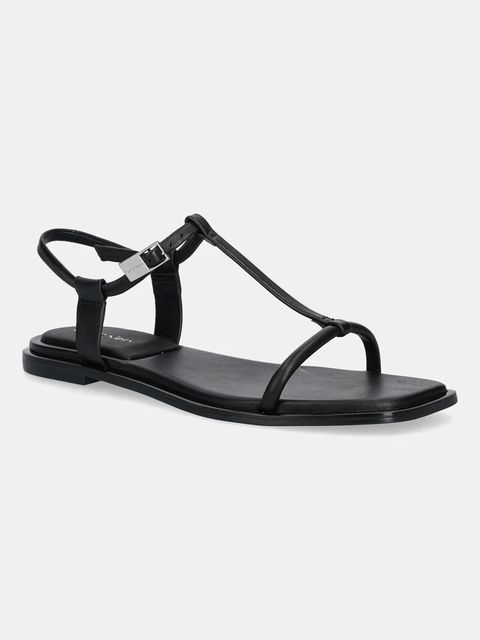 Calvin Klein sandały skórzane FLAT SANDAL SQUARED BUCKLE LTH damskie kolor czarny HW0HW02556 - zdjęcie produktu nr 1