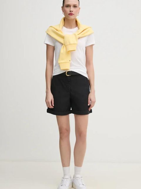 Tommy Hilfiger szorty damskie kolor czarny gładkie high waist WW0WW42457