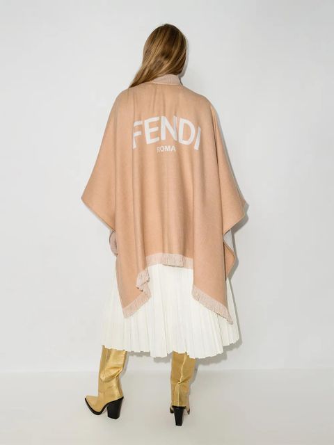 FENDI fringed logo poncho - Neutrals