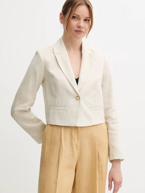 United Colors of Benetton marynarka lniana kolor beżowy jednorzędowa gładka 2AGHDW037 - zdjęcie produktu nr 1