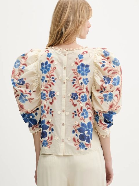 Farm Rio bluzka bawełniana damska kolor beżowy z nadrukiem 344127 - zdjęcie produktu nr 2