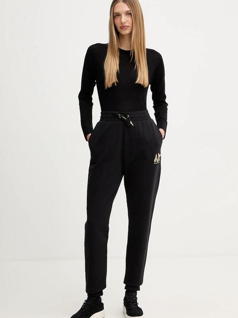 Armani Exchange spodnie dresowe bawełniane damskie kolor czarny z aplikacją XW000808 AF16192