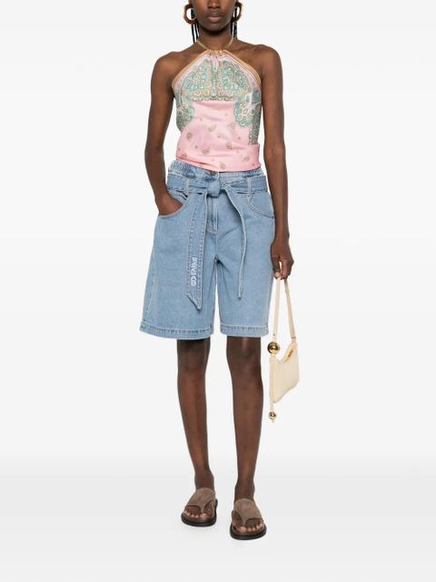 PINKO belted elasticated-waistband denim knee-length shorts - Blue - zdjęcie produktu nr 2