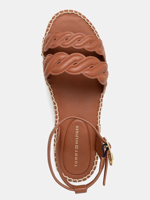 Tommy Hilfiger sandały skórzane LEATHER ROPE REAL ESPAD SANDAL damskie kolor brązowy na platformie FW0FW08496