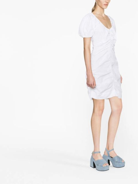 GANNI ruched puff-sleeve minidress - White