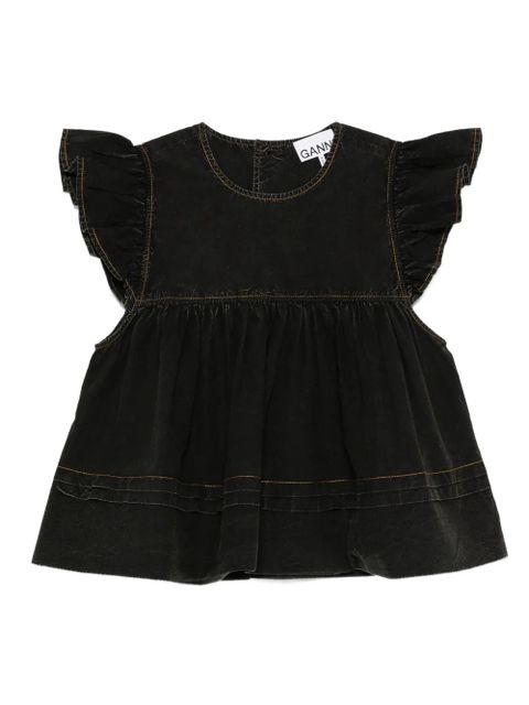 GANNI ruffled-trim smock top - Black - zdjęcie produktu nr 1