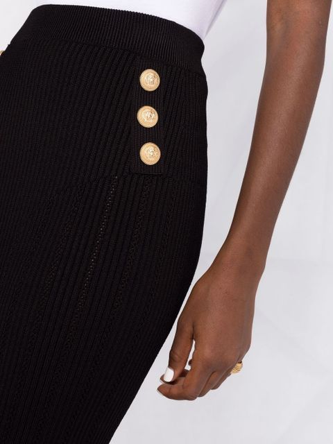 Balmain buttoned knitted midi skirt - Black