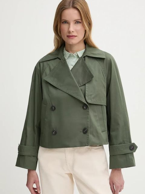 United Colors of Benetton kurtka bawełniana damski kolor zielony przejściowy dwurzędowy 2RGCDW034 - zdjęcie produktu nr 1