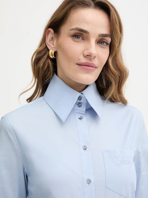 Karl Lagerfeld koszula z dodatkiem bawełny damska kolor niebieski regular z kołnierzykiem klasycznym A4W11038