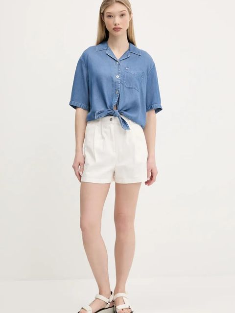 Tommy Jeans koszula damska kolor niebieski relaxed z kołnierzykiem klasycznym DW0DW20603