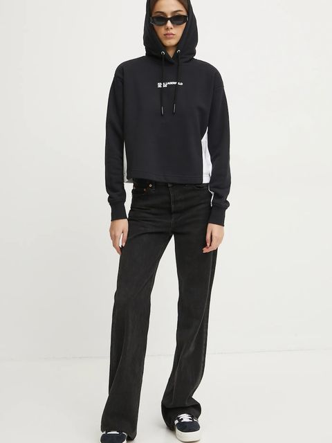 Karl Lagerfeld Jeans bluza damska kolor czarny z kapturem z nadrukiem A1W20017