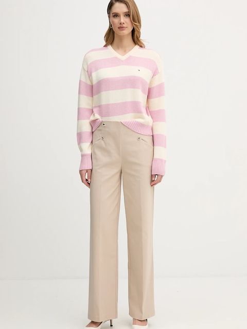 Tommy Hilfiger sweter z dodatkiem kaszmiru damski kolor różowy lekki WW0WW47655 - zdjęcie produktu nr 2