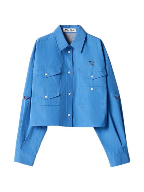Miu Miu logo-embroidered front-pockets shirt - Blue - zdjęcie produktu nr 1