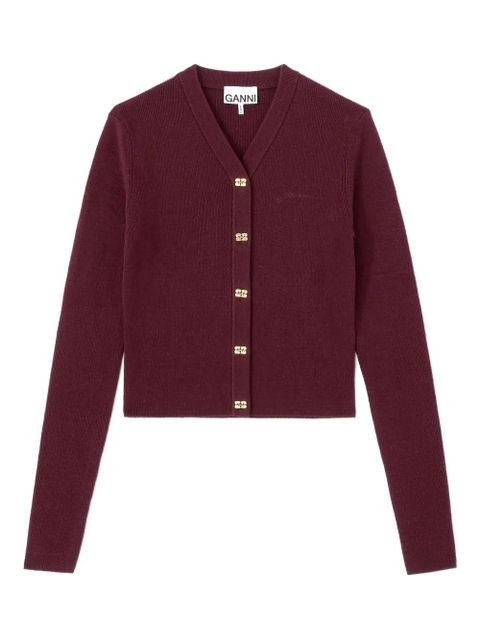GANNI buttoned V-neck cardigan - Red - zdjęcie produktu nr 1