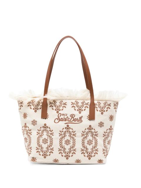 MC2 Saint Barth floral-embroidered fringed-detail tote bag - Neutrals - zdjęcie produktu nr 1