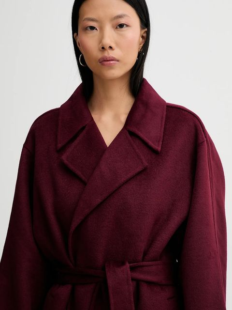 Calvin Klein płaszcz z dodatkiem wełny kolor bordowy LV040WL571 - zdjęcie produktu nr 2