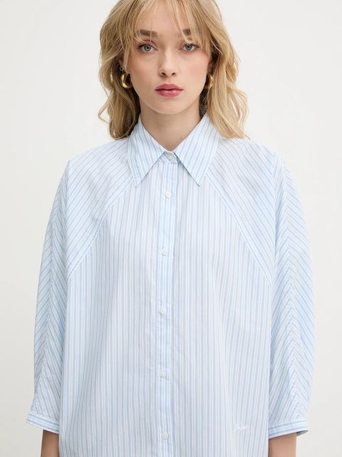 BOSS Orange koszula bawełniana damska kolor niebieski relaxed z kołnierzykiem klasycznym 50543553