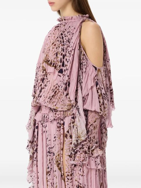 Blumarine butterfly-print ruffled ,axi dress - Pink