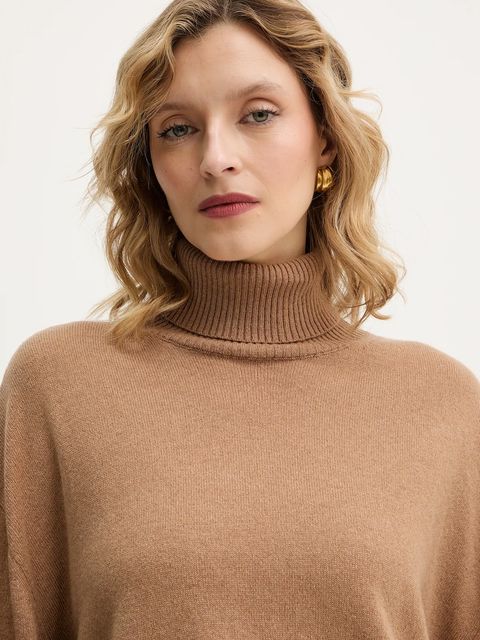 Twinset sweter kaszmirowy damski kolor brązowy lekki z golfem 252TT3533