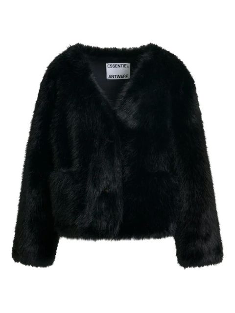 Essentiel Antwerp faux-fur button jacket - Black - zdjęcie produktu nr 1