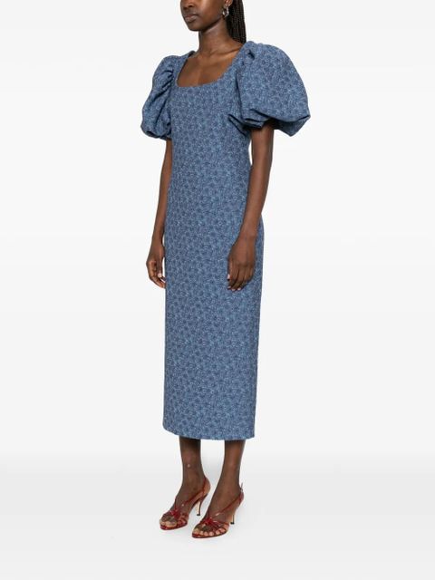 Max Mara floral-jacquard puff-sleeve dress - Blue