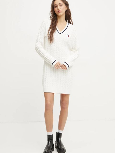 Tommy Jeans sukienka bawełniana kolor beżowy mini prosta DW0DW20186