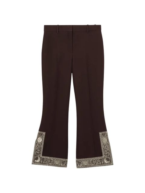 Burberry cropped embroidered wool silk flared trousers - Brown - zdjęcie produktu nr 1