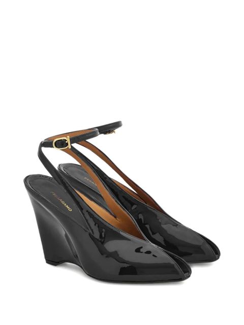 Ferragamo 90mm peep-toe ankle-strap wedge pumps - Black