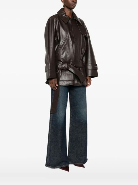 Victoria Beckham belted leather coat - Brown