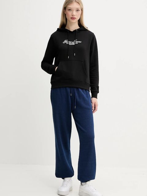 Guess Jeans bluza bawełniana damska kolor czarny z kapturem z aplikacją W5YQ13 K68I4 - zdjęcie produktu nr 2