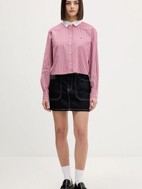 Tommy Jeans koszula bawełniana damska kolor różowy relaxed z kołnierzykiem klasycznym DW0DW22078 - zdjęcie produktu nr 2