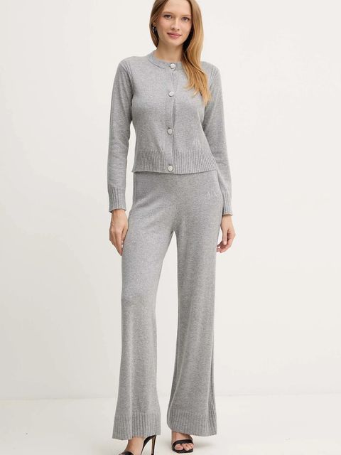 Armani Exchange spodnie z dodatkiem wełny damskie kolor szary proste high waist XW001165 AF16181 - zdjęcie produktu nr 2