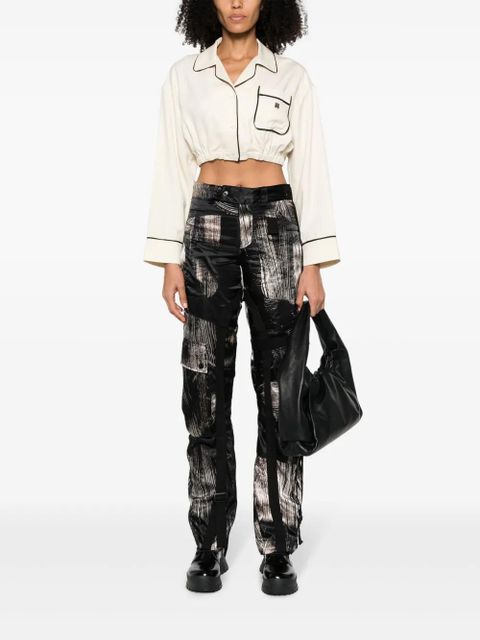 AMIRI logo-embroidered satin-finish cropped shirt - Neutrals - zdjęcie produktu nr 2