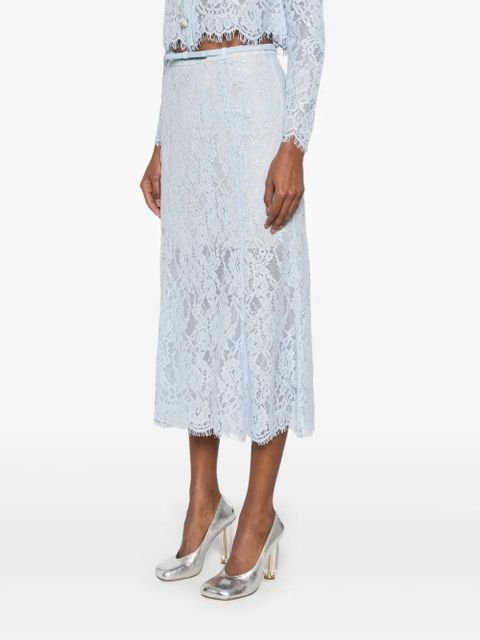 Self-Portrait lace flared midi skirt - Blue