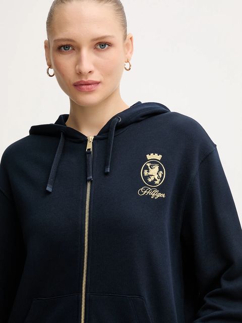 Tommy Hilfiger bluza bawełniana damska kolor granatowy z kapturem z aplikacją WW0WW46126