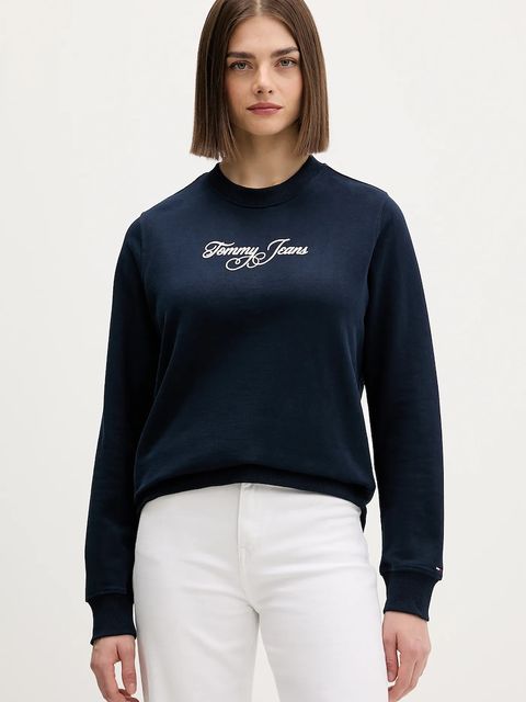 Tommy Jeans bluza bawełniana damska kolor granatowy z nadrukiem DW0DW21922 - zdjęcie produktu nr 1