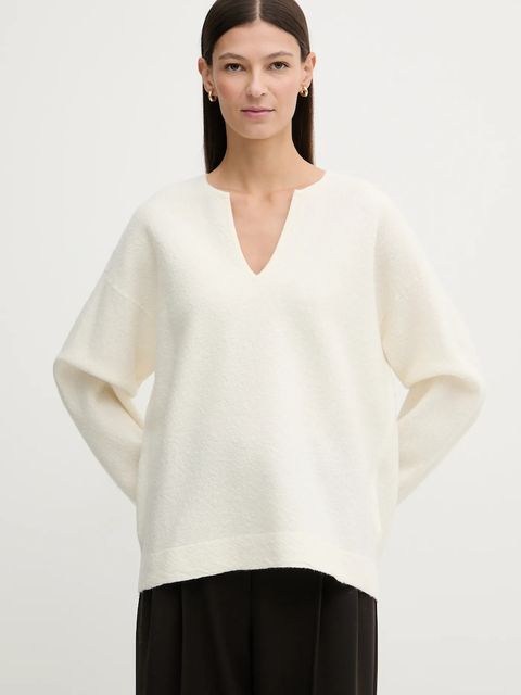 Calvin Klein sweter wełniany damski kolor beżowy LV044E311G - zdjęcie produktu nr 1