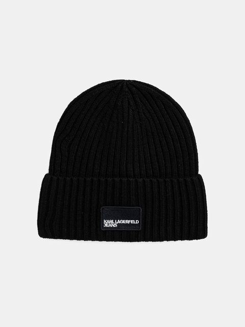 Karl Lagerfeld Jeans czapka z domieszką wełny kolor czarny z grubej dzianiny A3M33115 - zdjęcie produktu nr 1