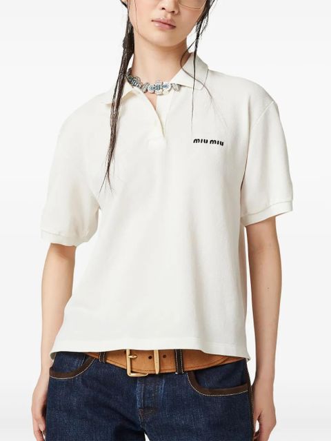 Miu Miu logo-embroidered cotton polo shirt - White