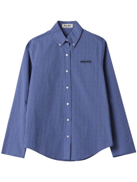 Miu Miu logo-embroidered checked shirt - Blue - zdjęcie produktu nr 1