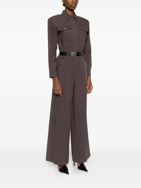 Self-Portrait belted pocket jumpsuit - Brown