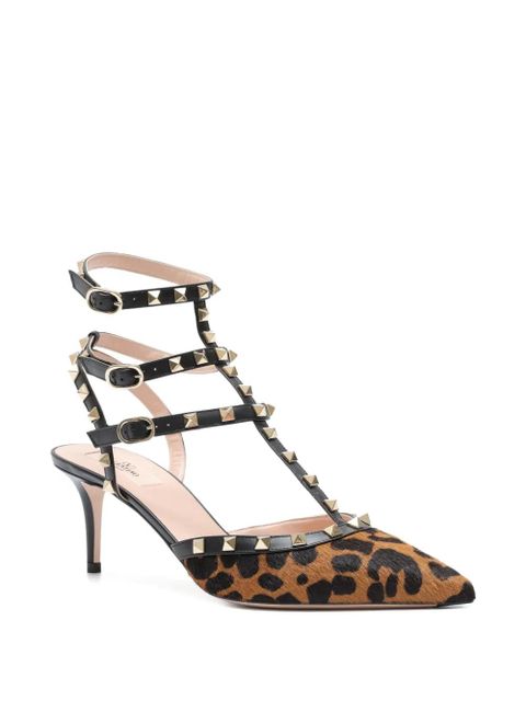 Valentino Garavani Rockstud animal-print heeled sandals - Brown