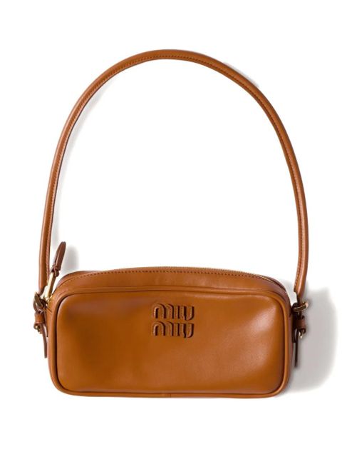 Miu Miu leather logo-plaque mini bag - Brown