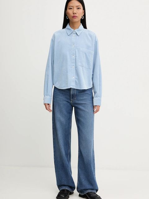 Marc O'Polo koszula sztruksowa damska kolor niebieski relaxed z kołnierzykiem klasycznym 5000007448