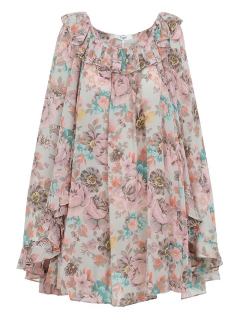 Chloé ruffled floral-print mini dress - Grey - zdjęcie produktu nr 1