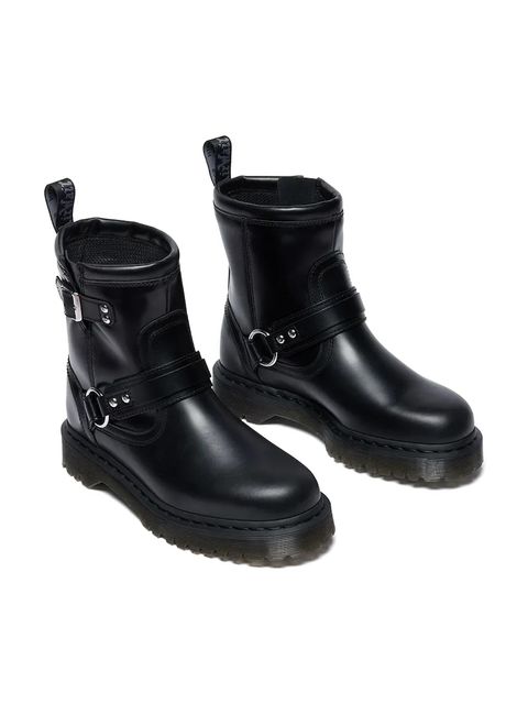 Dr. Martens botki skórzane Anistone Harness damskie kolor czarny na płaskim obcasie DM42583001