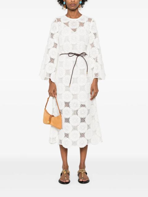 ZIMMERMANN belted crochet midi dress - White